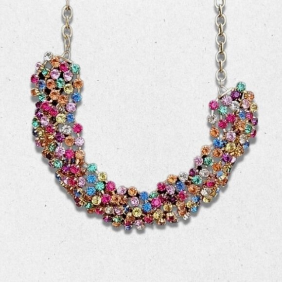 Sugarfix Runway Necklace Cluster Rhinestone Gold Tone Chain Multicolor One Size - Picture 2 of 4